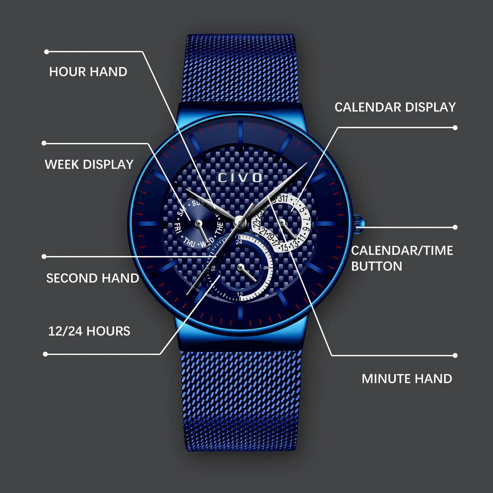 0047C | Quartz Men Watch | Mesh Band