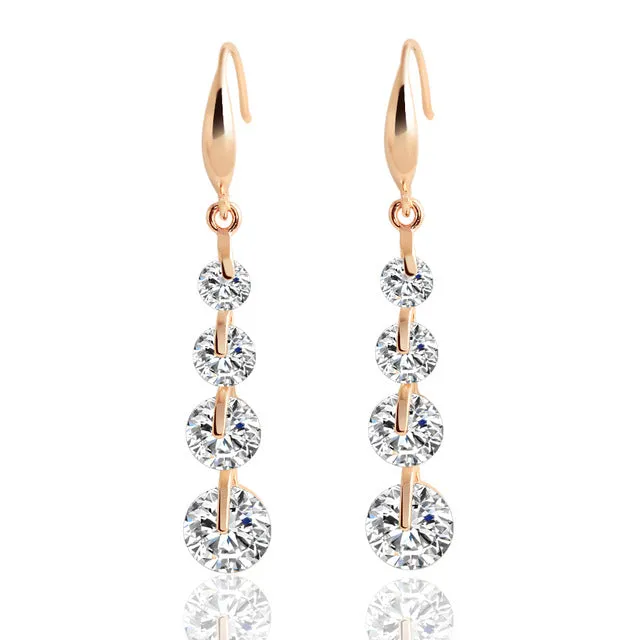 17KM Trendy Rose Gold Color Crystal Dangle Earring Water Drop Zircon Drop Earrings Charming Wedding Brincos Women Pendientes