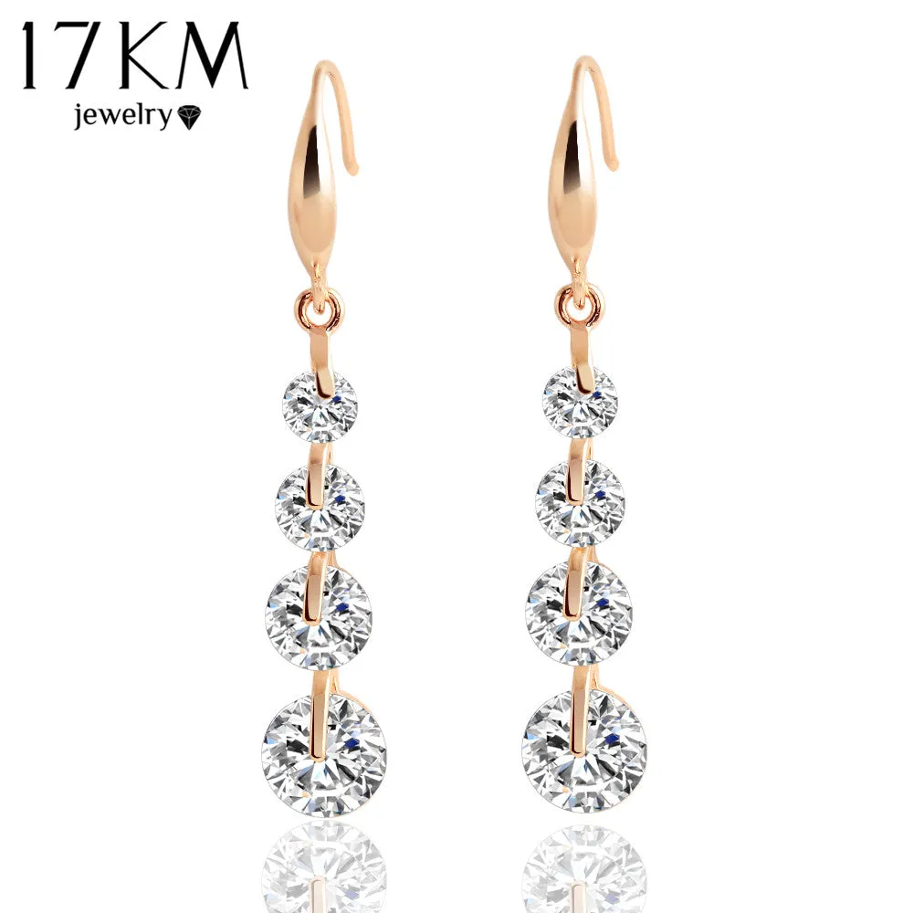 17KM Trendy Rose Gold Color Crystal Dangle Earring Water Drop Zircon Drop Earrings Charming Wedding Brincos Women Pendientes