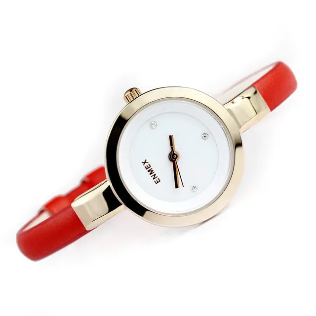 2017 Memorial  gift Enmex women creative slim strap watch golden white graceful young girl elegant fashion quartz lady watches