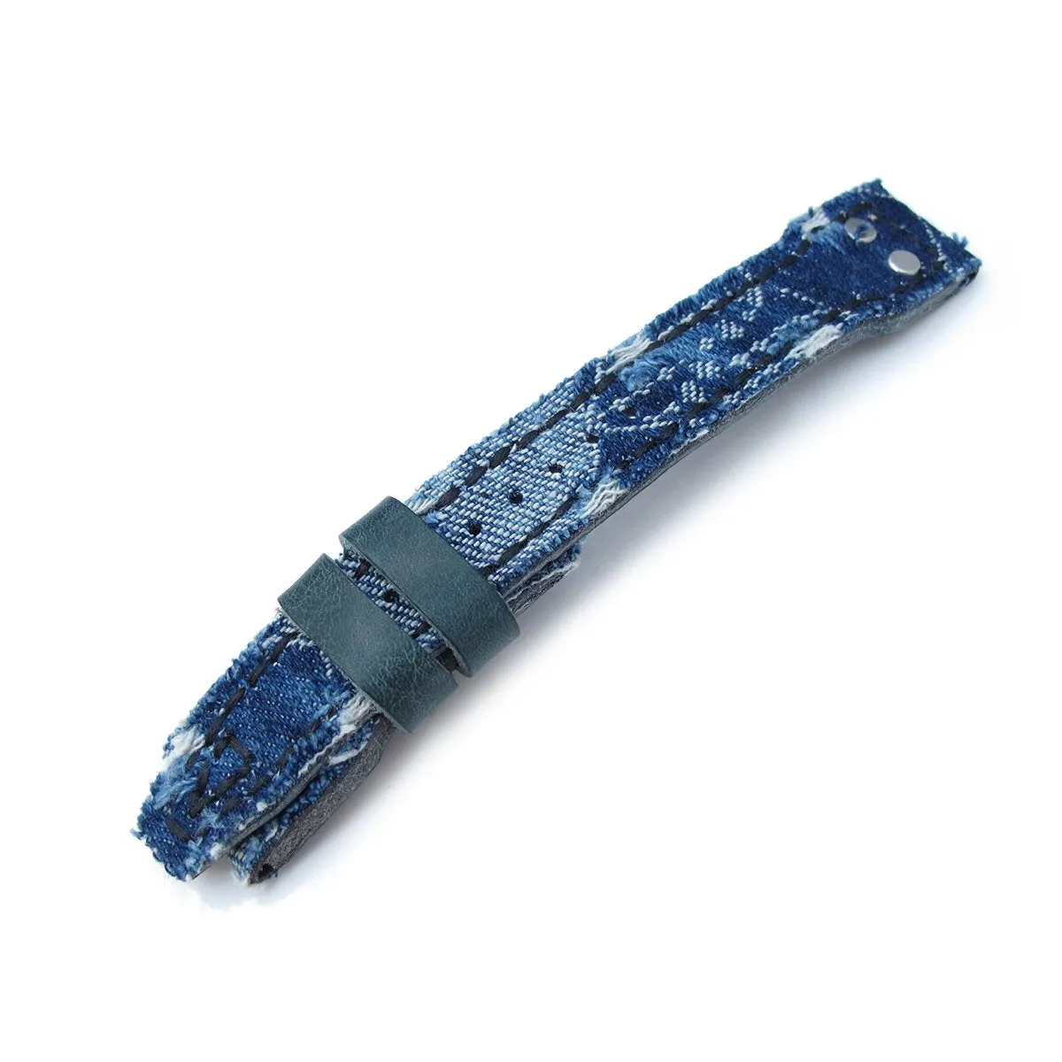 22mm MiLTAT Blue Distressed Denim Replacement Strap compatible with IWC Big Pilot, Rivet Lug