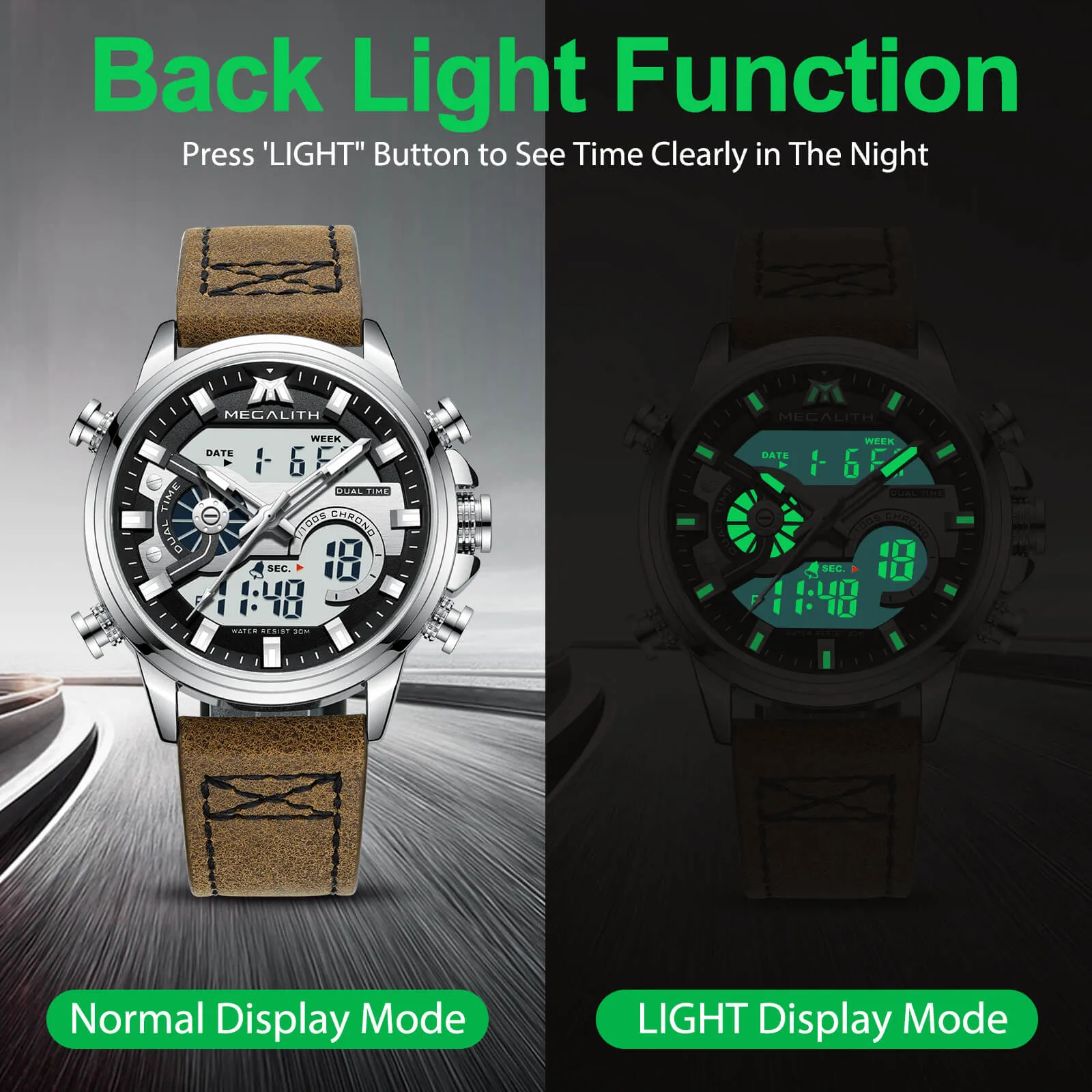 Analog Digital Watch | Leather Band | 8276M