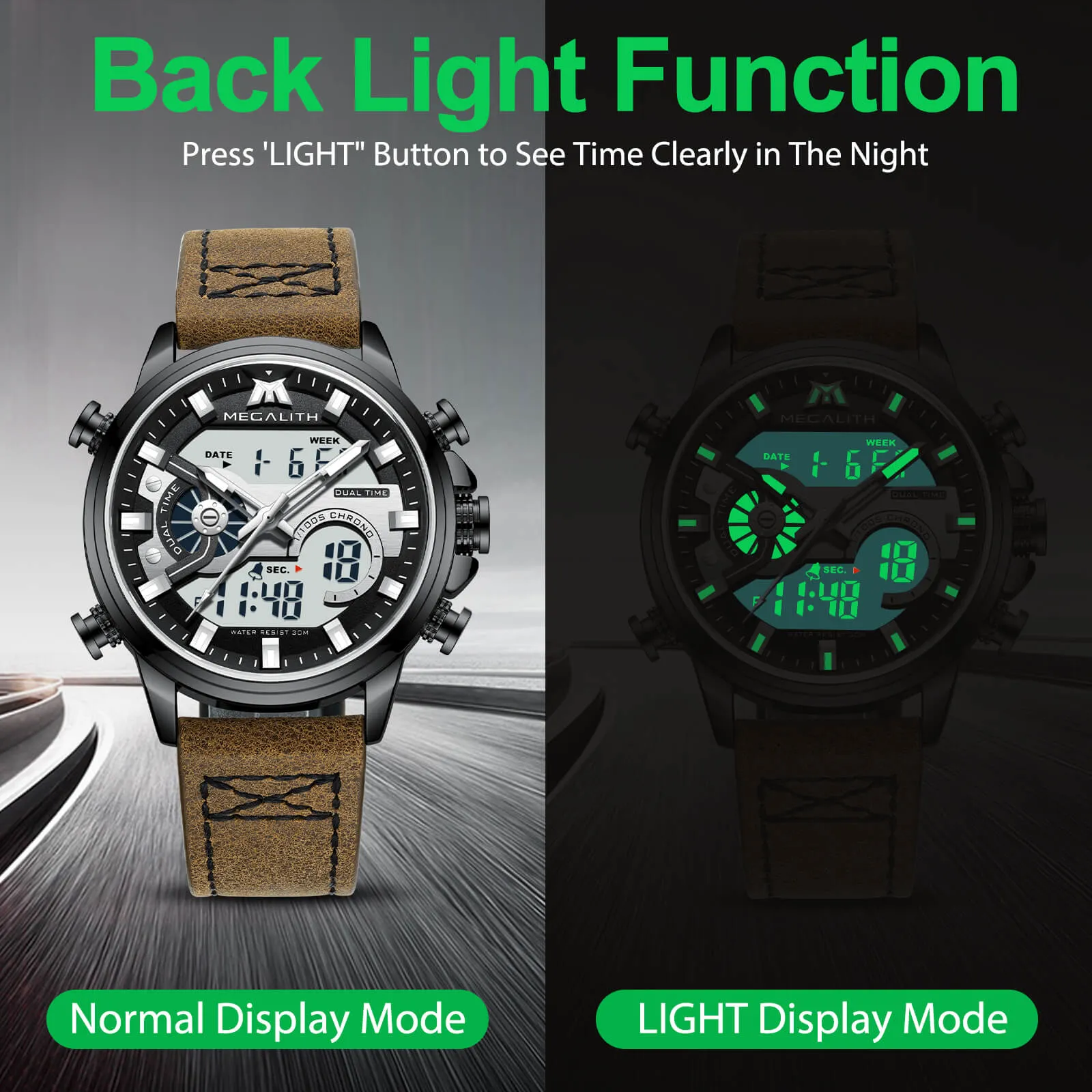 Analog Digital Watch | Leather Band | 8276M