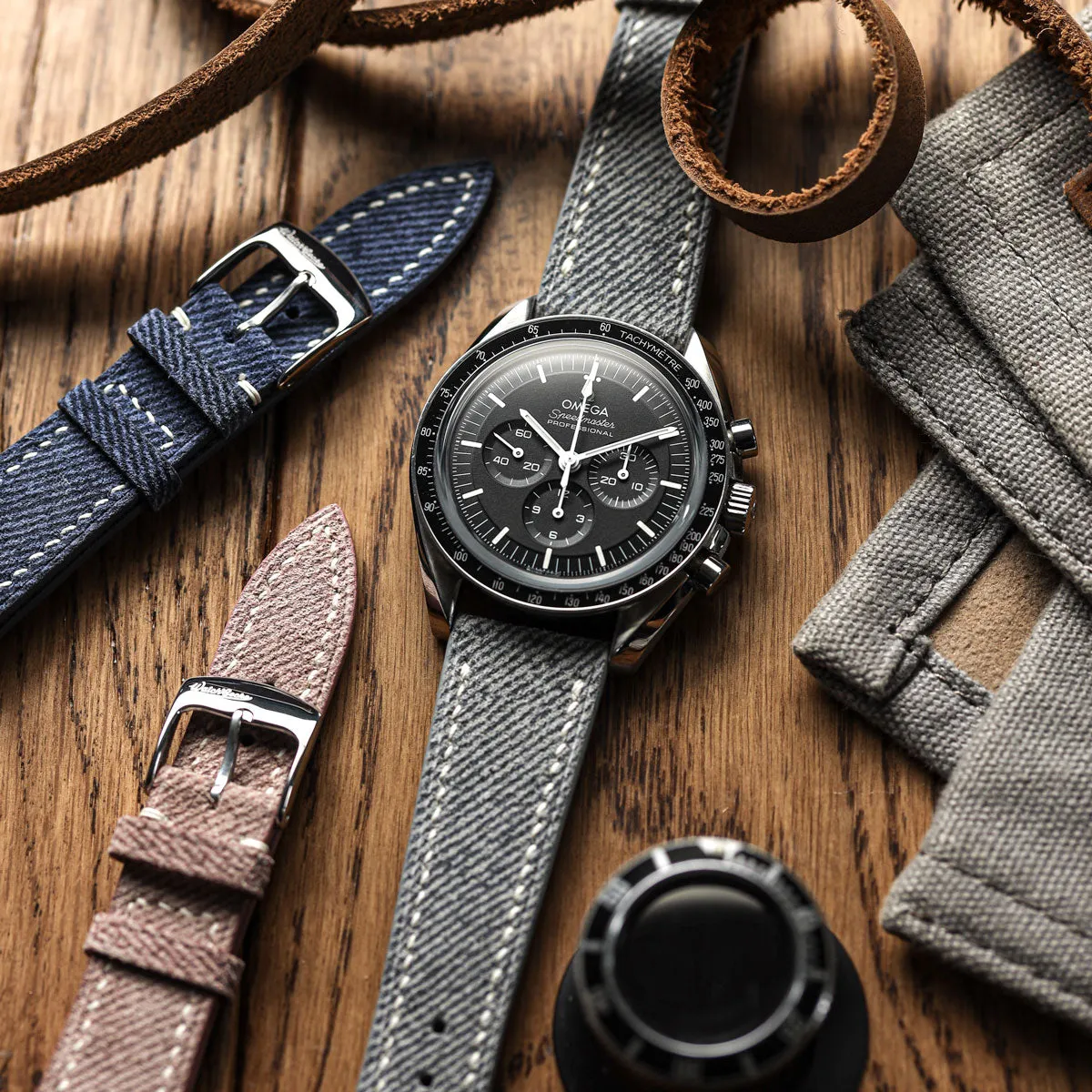 Arbour Hand-Stitched Denim Design Genuine Leather Watch Strap - Grey