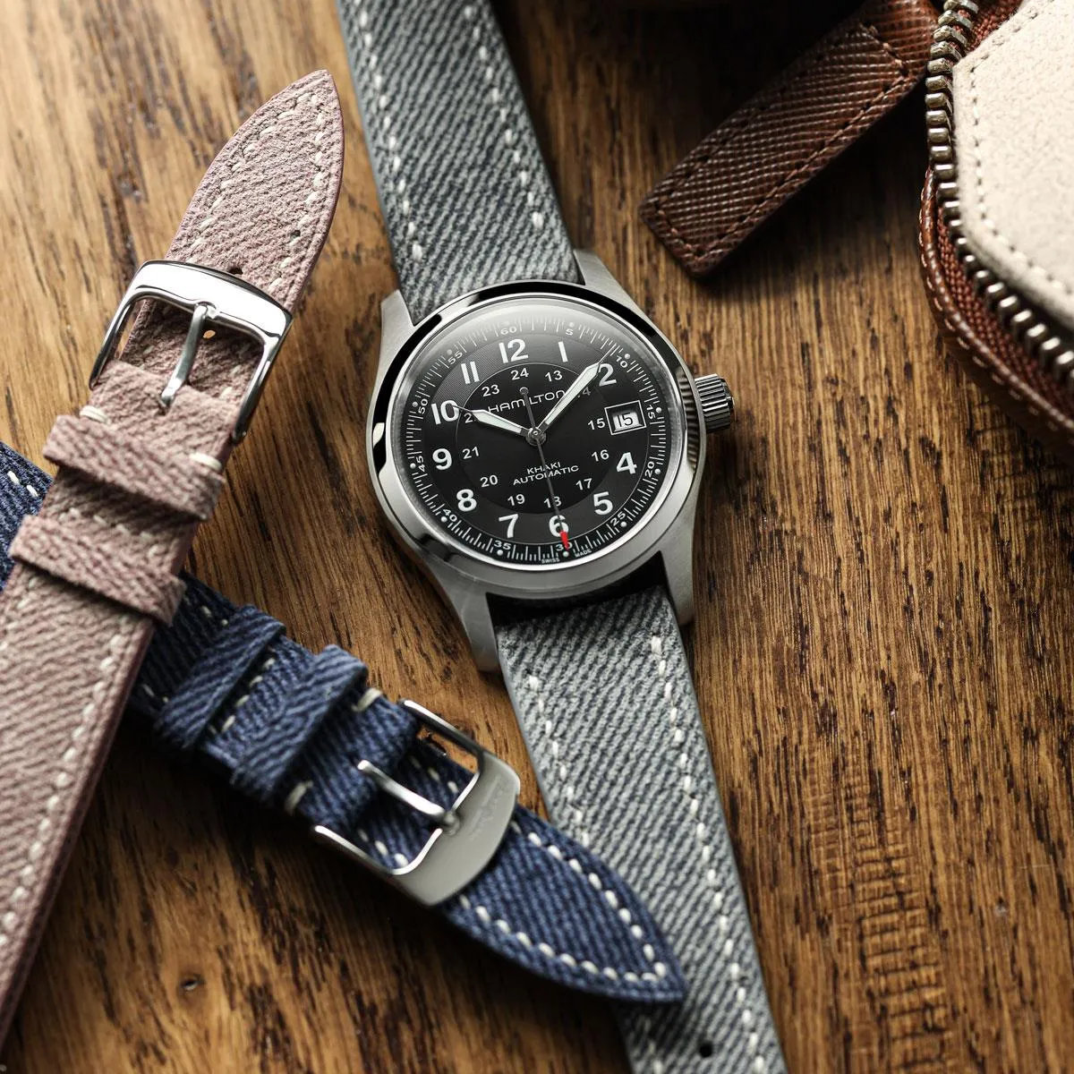 Arbour Hand-Stitched Denim Design Genuine Leather Watch Strap - Grey