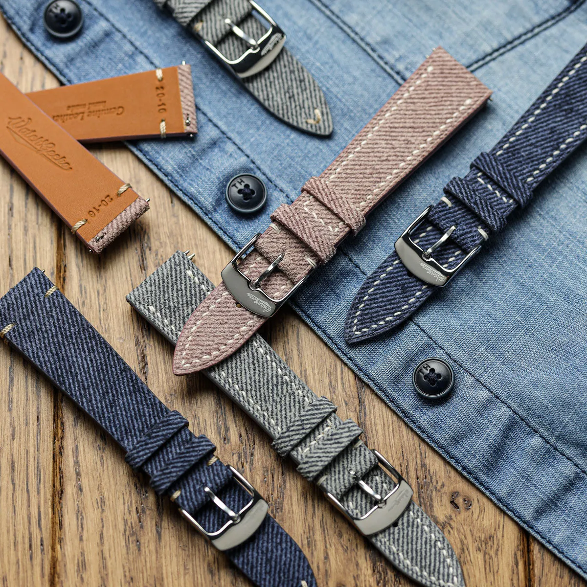 Arbour Hand-Stitched Denim Design Genuine Leather Watch Strap - Grey