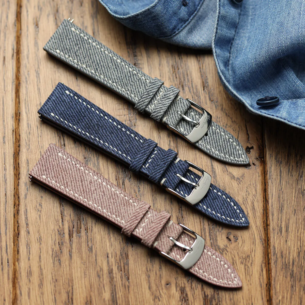 Arbour Hand-Stitched Denim Design Genuine Leather Watch Strap - Navy Blue