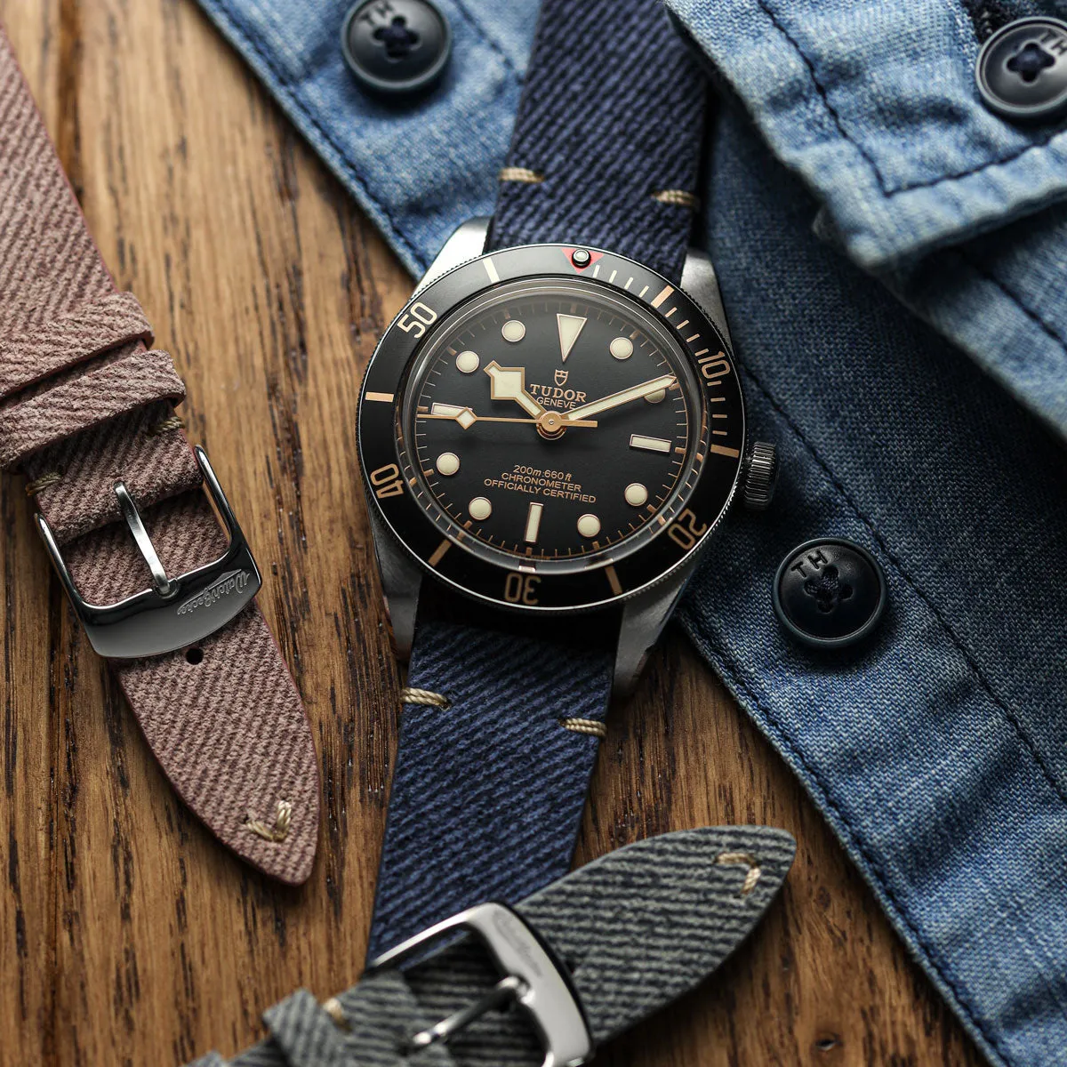 Arbour V-Stitch Denim Design Genuine Leather Watch Strap - Navy Blue