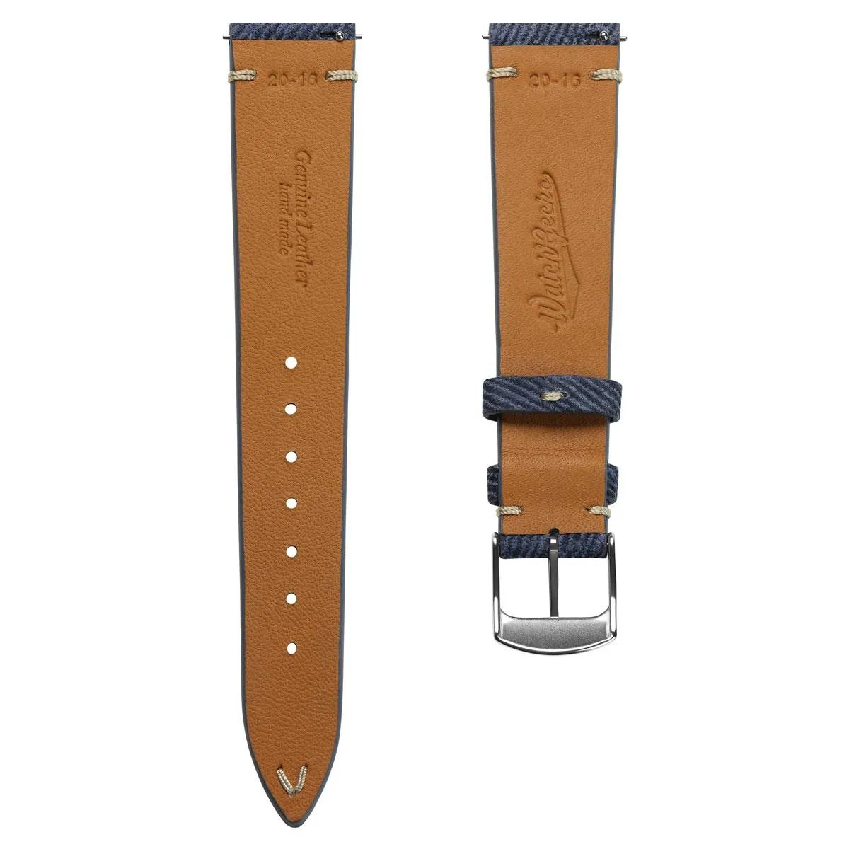 Arbour V-Stitch Denim Design Genuine Leather Watch Strap - Navy Blue