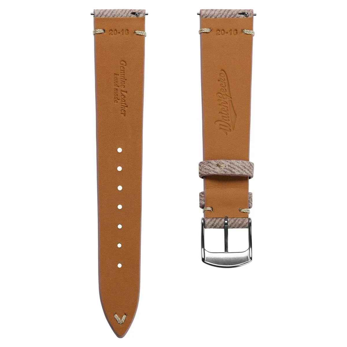 Arbour V-Stitch Denim Design Genuine Leather Watch Strap - Quartz Pink