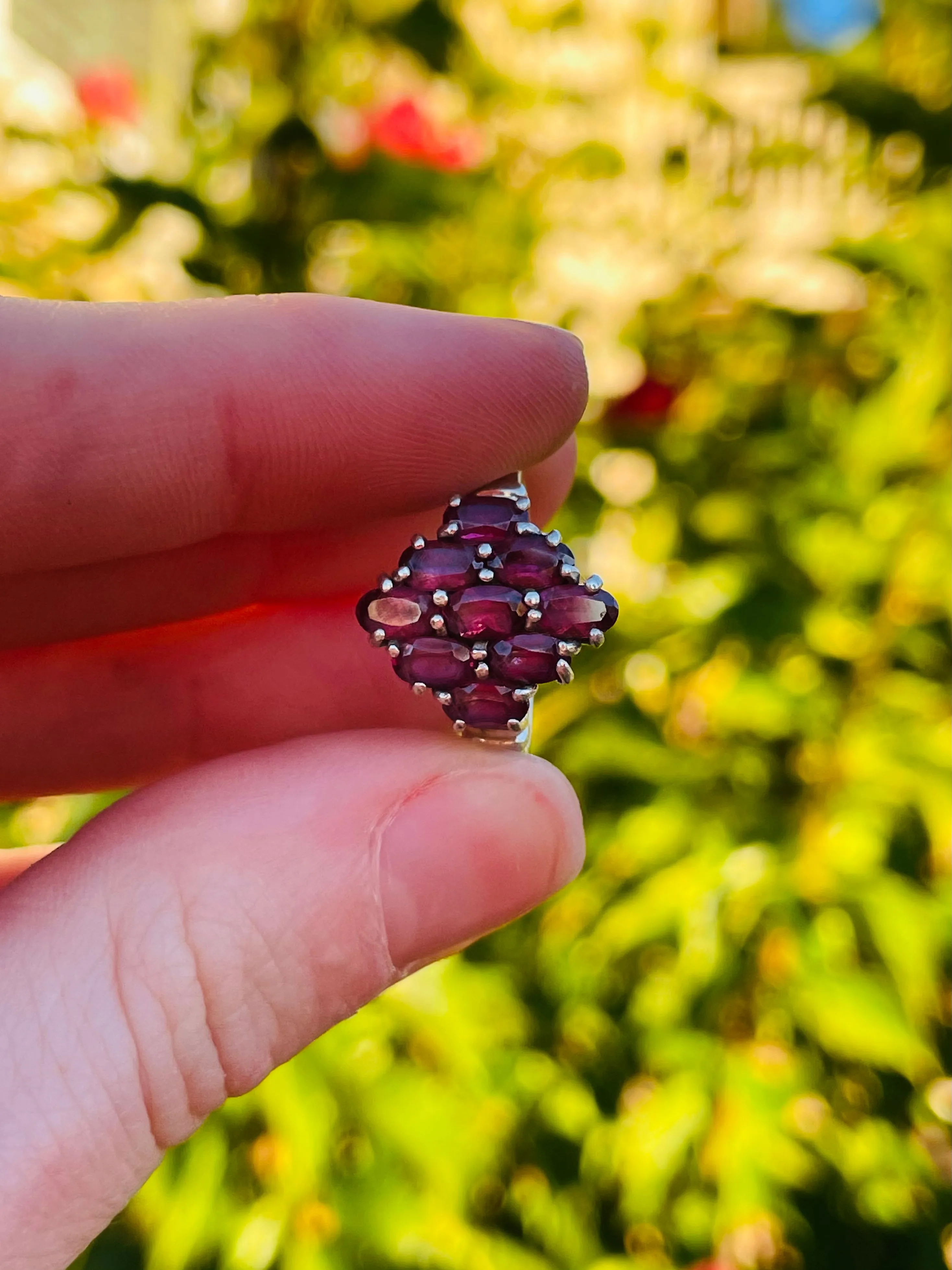 Art Deco Sterling Silver Purple Red Pink Garnet or Spinel Gemstone Ring Size 7