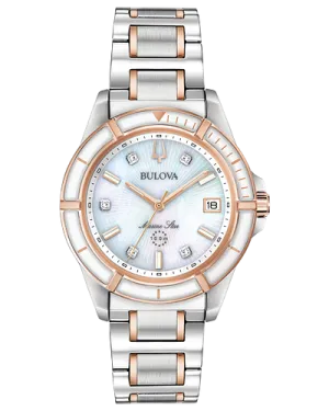 Bulova Marine Star White Mother-of-Pearl Dial Diamond Watch 98P187