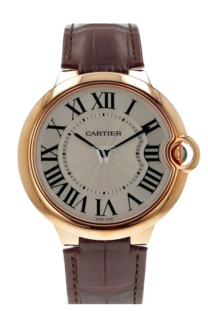 Cartier Ballon Bleu Extra Large Silver Dial 18kt Rose Gold Leather Men's Watch W6920054