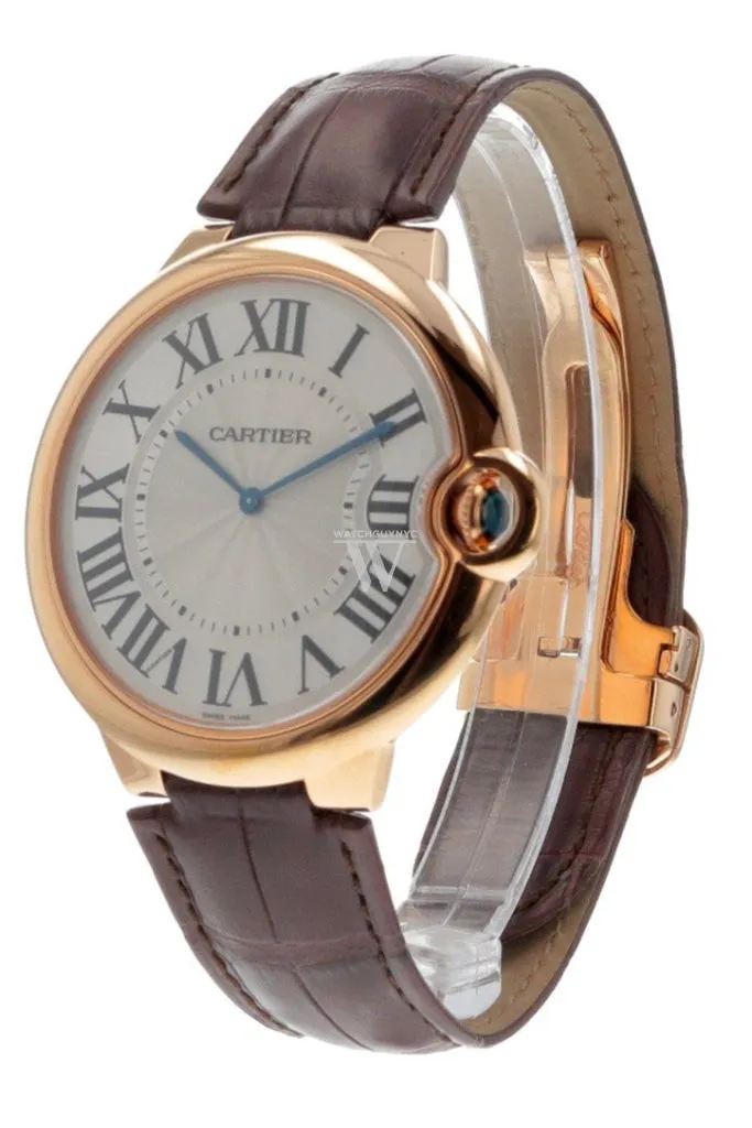 Cartier Ballon Bleu Extra Large Silver Dial 18kt Rose Gold Leather Men's Watch W6920054