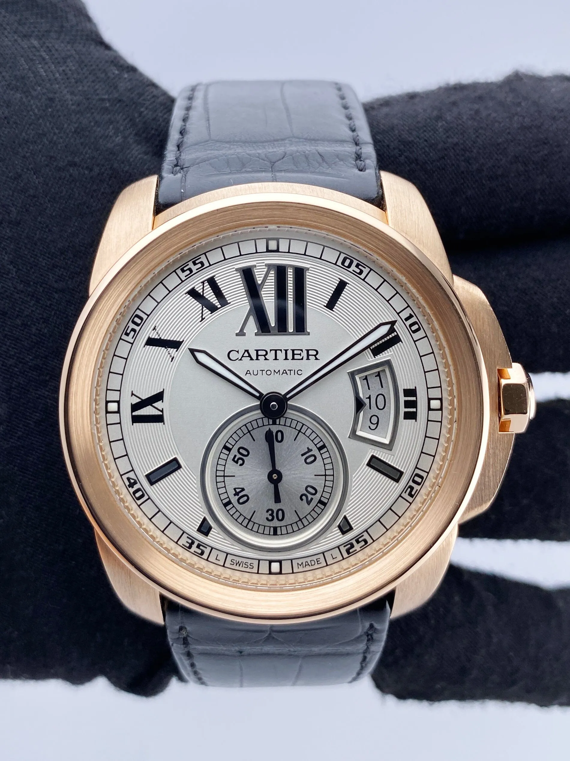 Cartier Calibre Large W7100009 Silver Dial Rose Gold Mens Watch