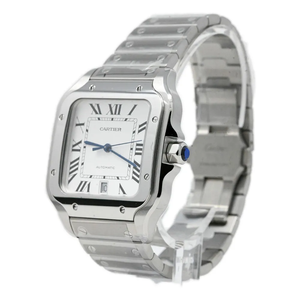 Cartier Men's Santos Stainless Steel 39.8mm Silver Roman Dial Watch Reference #: WSSA0018