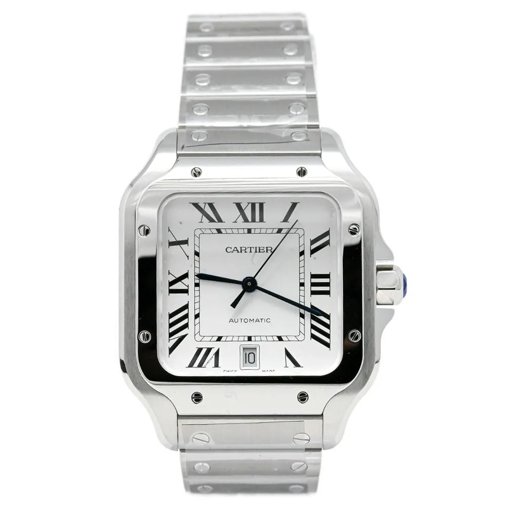 Cartier Men's Santos Stainless Steel 39.8mm Silver Roman Dial Watch Reference #: WSSA0018