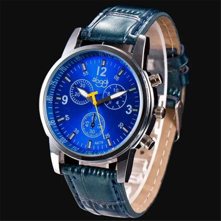 Charming 1 PC New Concise Fashion Luxury Stylish Crocodile Faux Leather Mens Analog Watch Wrist Watches( Color: Black,Blue,Brown )