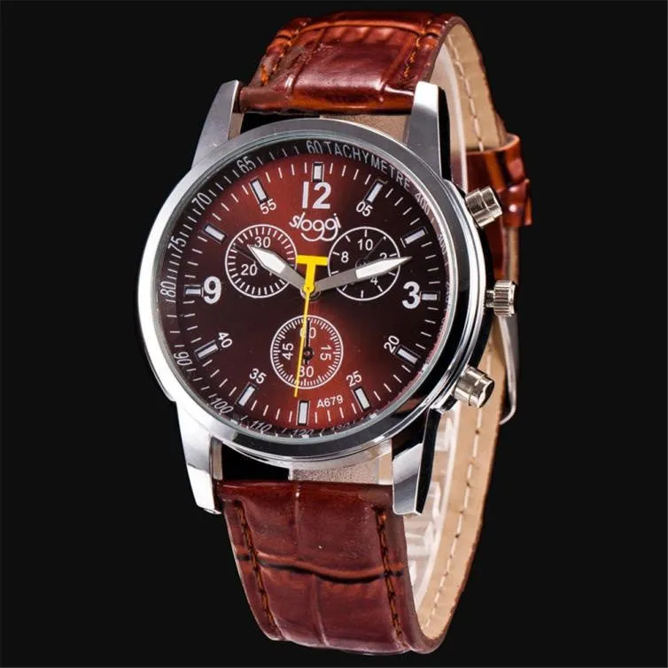 Charming 1 PC New Concise Fashion Luxury Stylish Crocodile Faux Leather Mens Analog Watch Wrist Watches( Color: Black,Blue,Brown )