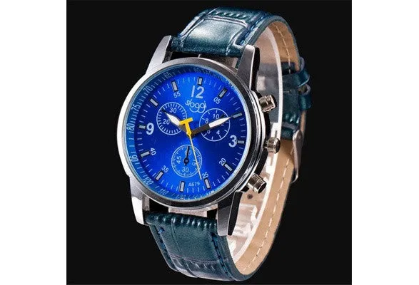 Charming 1 PC New Concise Fashion Luxury Stylish Crocodile Faux Leather Mens Analog Watch Wrist Watches( Color: Black,Blue,Brown )