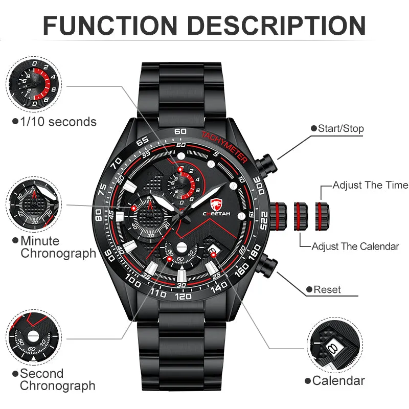 CHEETAH CH1614 CREST - Men's Sophisticated Fashion Watch - Red Hands