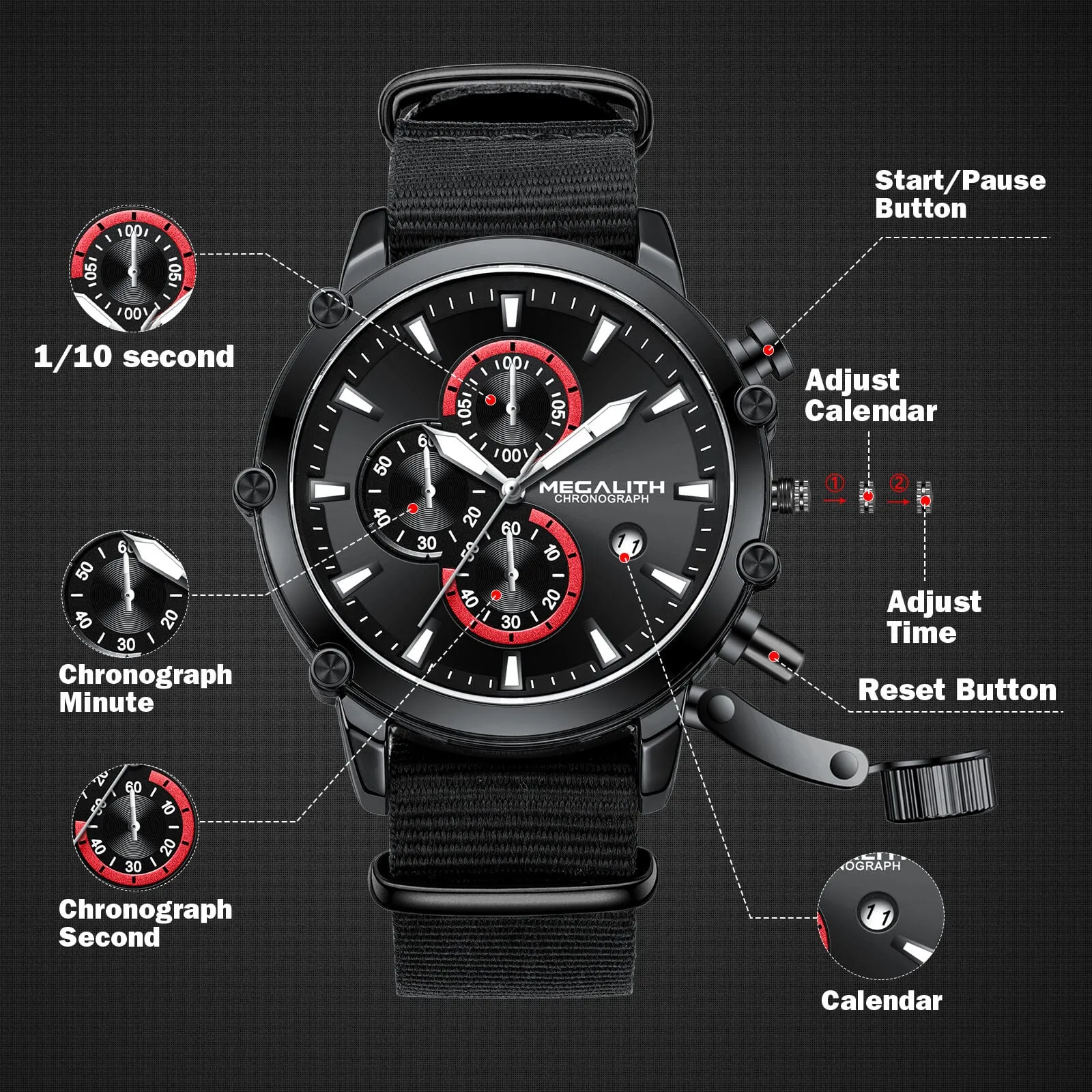 Chronograph Watch | Nylon Band | 8262M