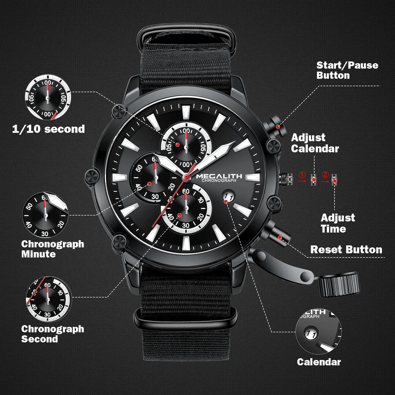 Chronograph Watch | Nylon Band | 8262M