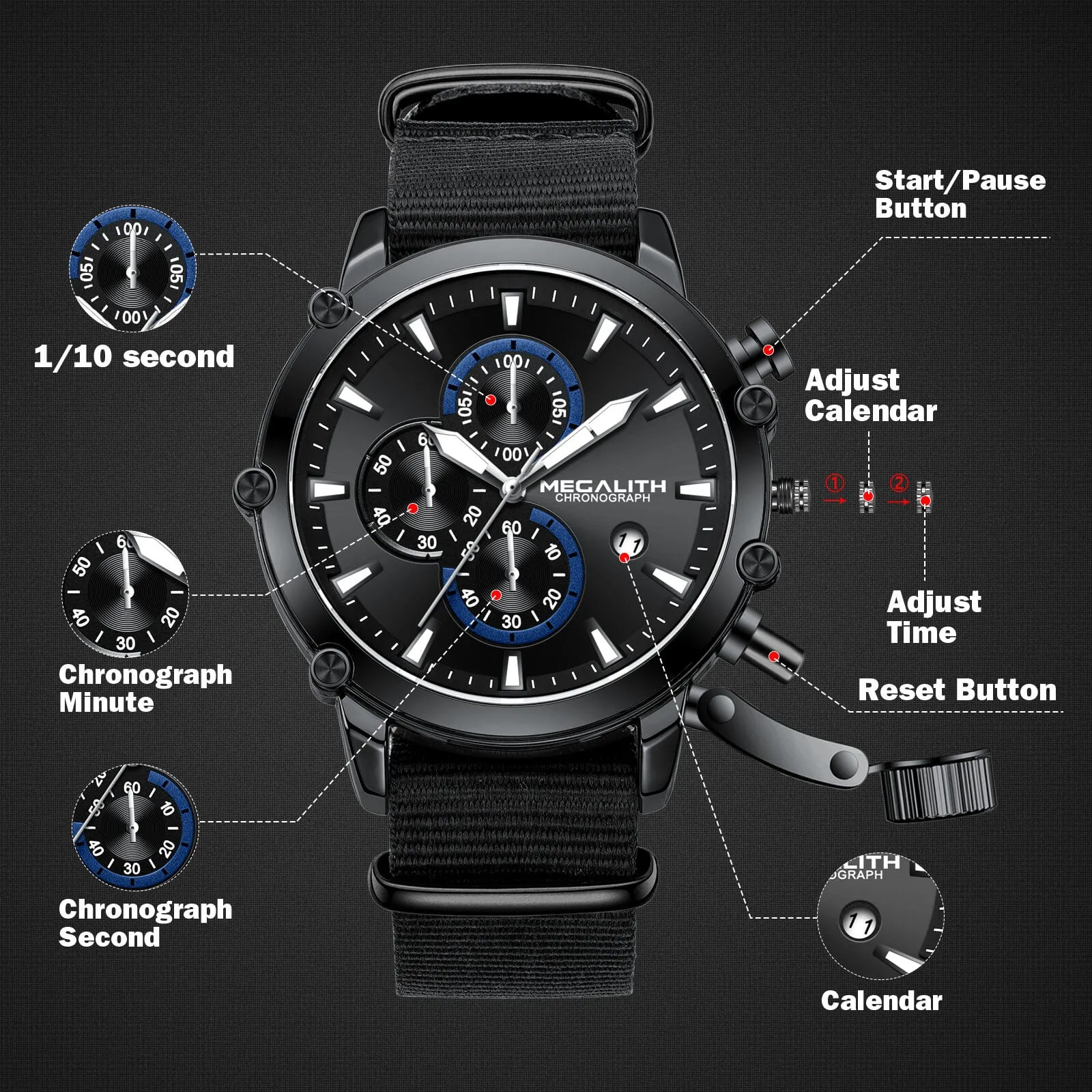 Chronograph Watch | Nylon Band | 8262M