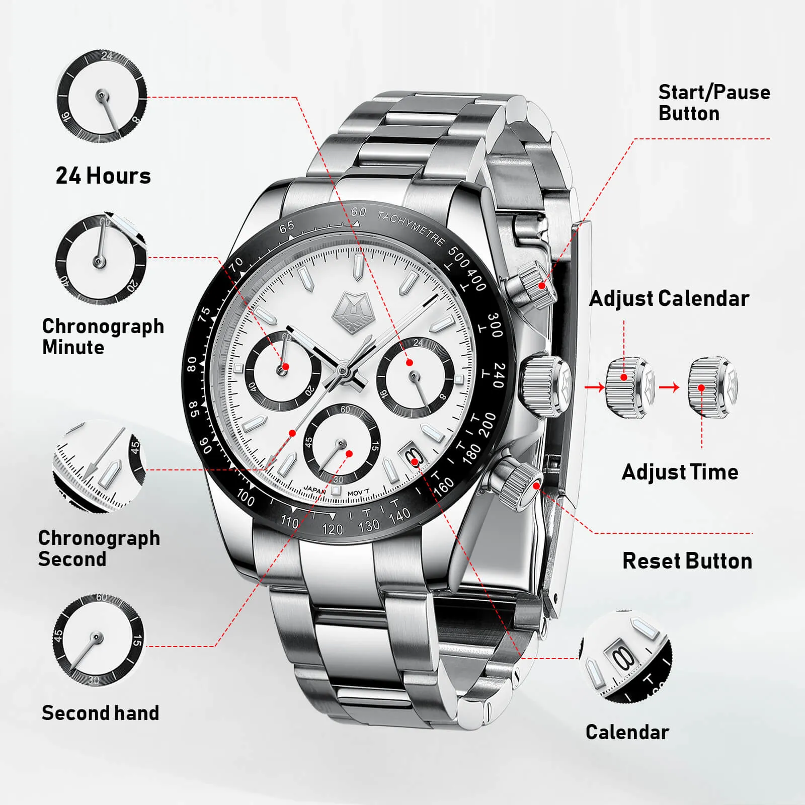 Chronograph Watch | Solid Steel | 8389M