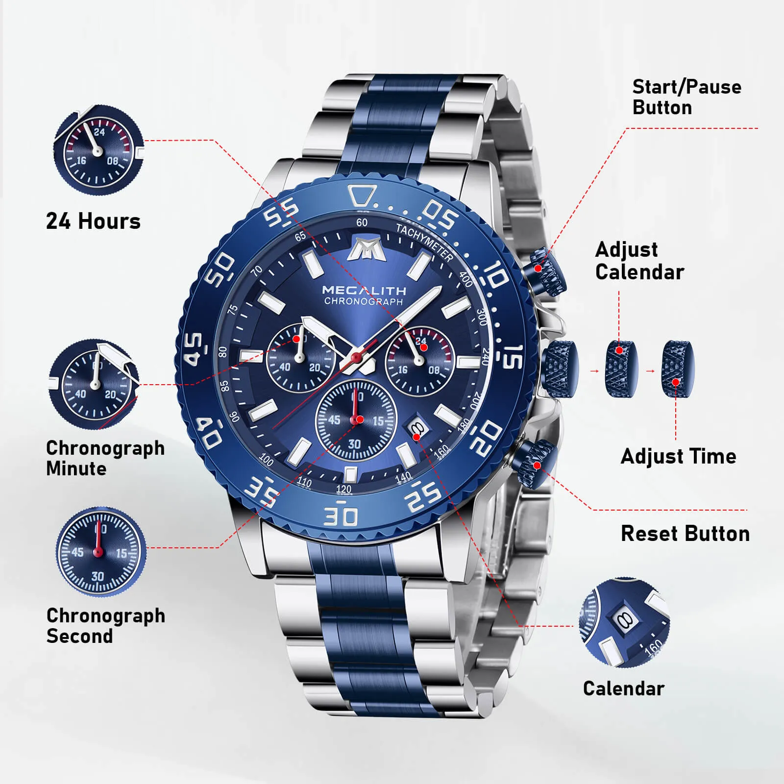 Chronograph Watch | Stainless Steel Band | 8258M