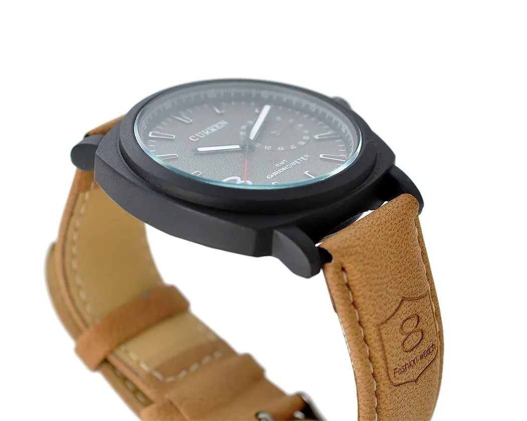 CURREN Fashion Analog Brown PU Leather Men Wrist Watch