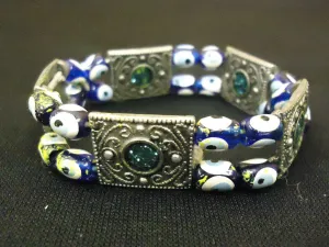 Designer Fashion Bracelet Beaded/Strand Metal Female Adult Silver/Blue/White -- Used