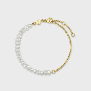 Essentielle Mixed Chain Pearl Bracelet, Gold Colour