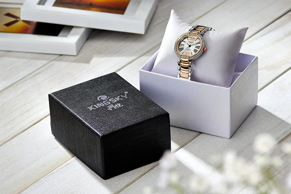 Fashion Style Women Dress Watches Luxury Brand Roman Number Rose Gold Stainless Steel Band Women Rhinestone Wristwatches Relogio