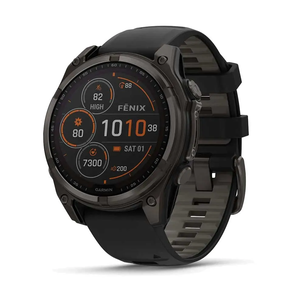 fenix 8 - 47 mm, Solar, Sapphire - Carbon Gray DLC Titanium/Black/Pebble Gray Silicone