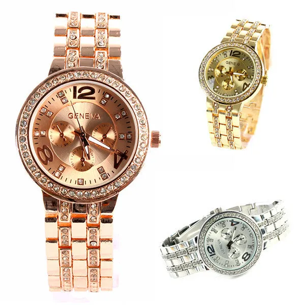 Geneva Bling Crystal Women Girl Unisex Stainless Steel Quartz Wrist Watch