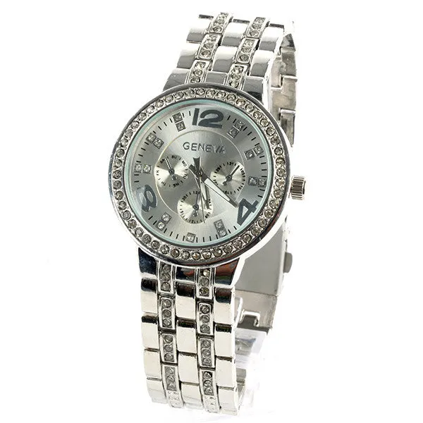 Geneva Bling Crystal Women Girl Unisex Stainless Steel Quartz Wrist Watch