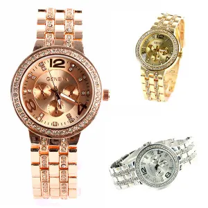 Geneva Bling Crystal Women Girl Unisex Stainless Steel Quartz Wrist Watch