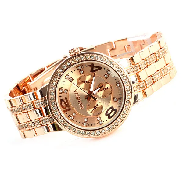 Geneva Bling Crystal Women Girl Unisex Stainless Steel Quartz Wrist Watch