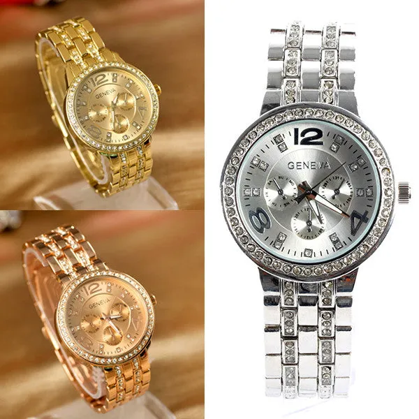 Geneva Bling Crystal Women Girl Unisex Stainless Steel Quartz Wrist Watch