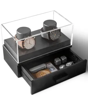 Holme & Hadfield Watch Display Case Mens Organizer Black Unique Holder Stand