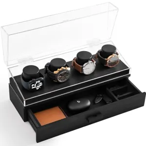 Holme & Hadfield Watch Holder Organizer Wooden Case The Watch Deck Pro Black