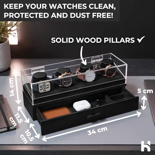 Holme & Hadfield Watch Holder Organizer Wooden Case The Watch Deck Pro Black