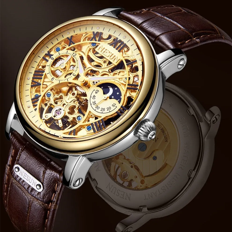 Luxury Automatic Mechanical Multi Functional Double Skeleton Men Watch