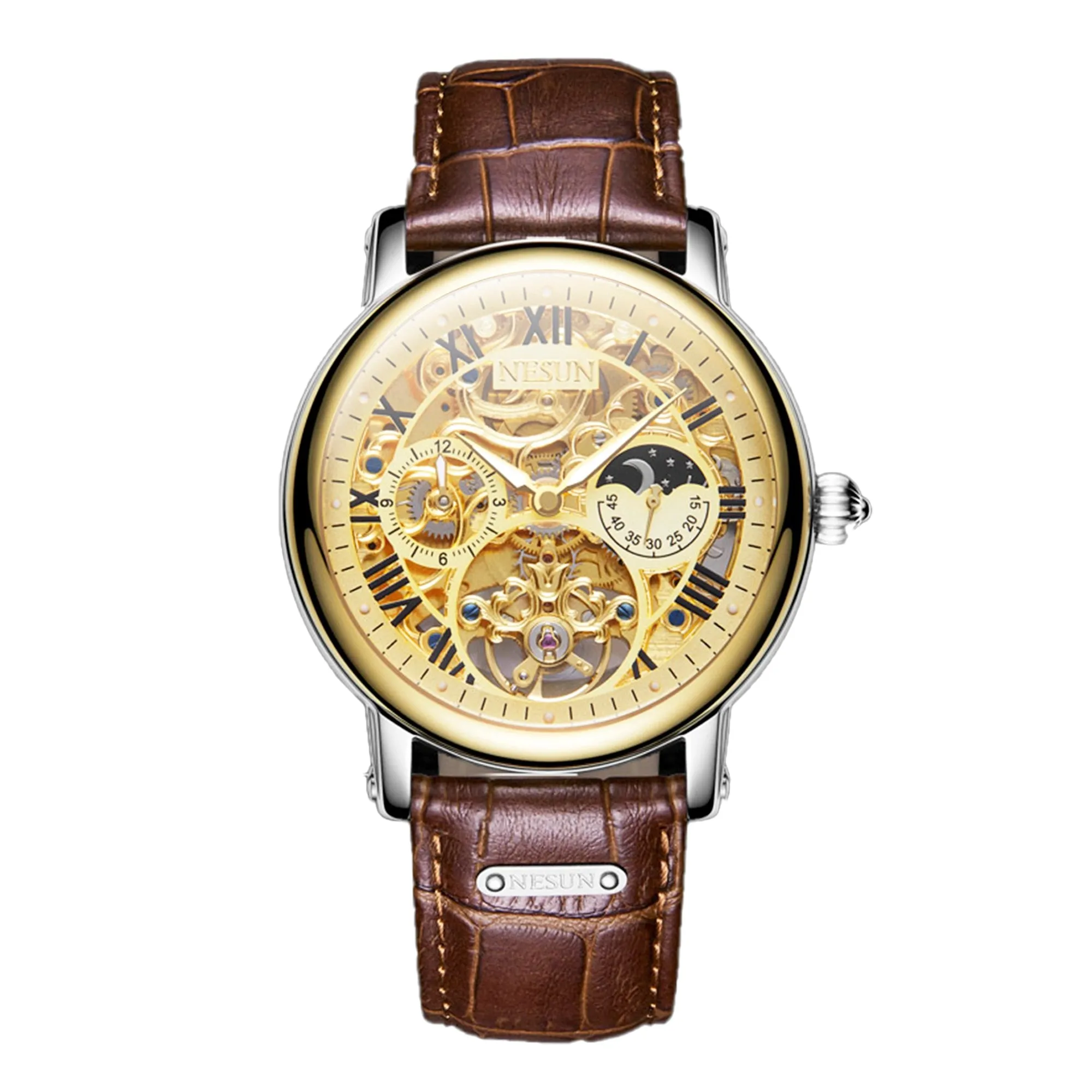 Luxury Automatic Mechanical Multi Functional Double Skeleton Men Watch