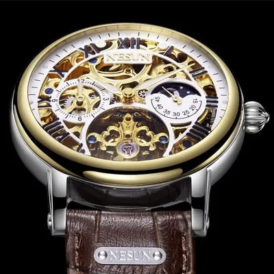 Luxury Automatic Mechanical Multi Functional Double Skeleton Men Watch