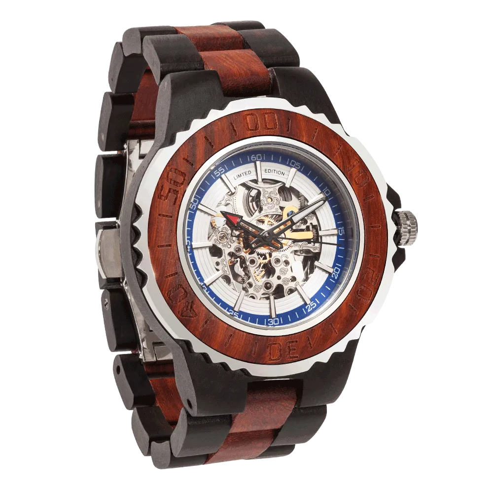 Men's Genuine Automatic Rose Ebony Wooden Watches No Battery Needed