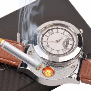 Natashahs Casual Watches Quartz Watch with USB Electronic Rechargeable Windproof Flameless Cigarette Lighter F668