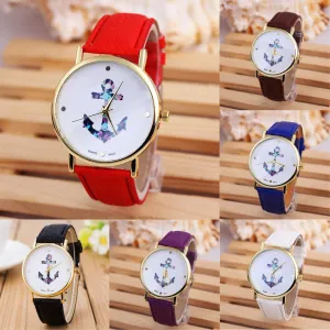 New Fashion Relogio Women Watch Ladies Vintage Flower Watch Anchor Leather Quartz Clock Casual Dress Watches