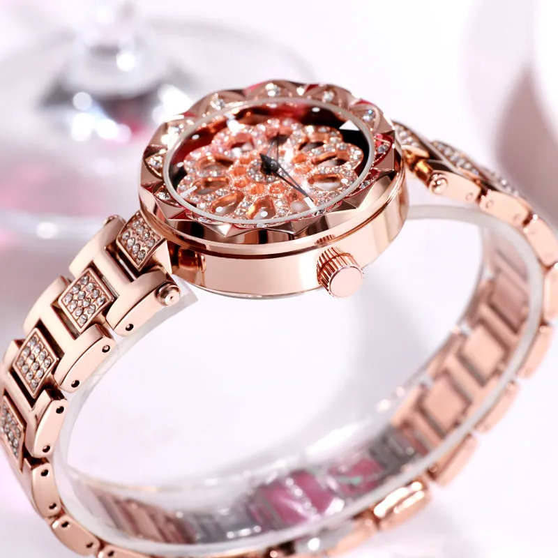 New high-end fashion stainless steel mesh strap watch rotatable dial waterproof women's bracelet watch